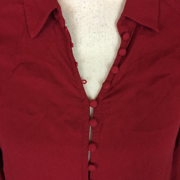 Soft Surroundings Blouse Top Size PS Womans Petite Red Button Front Long Sleeve - Picture 7 of 15